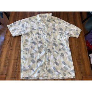 Vintage Mens Xl Sunforce Yellow All Over Print Multicolor Button Up Shirt